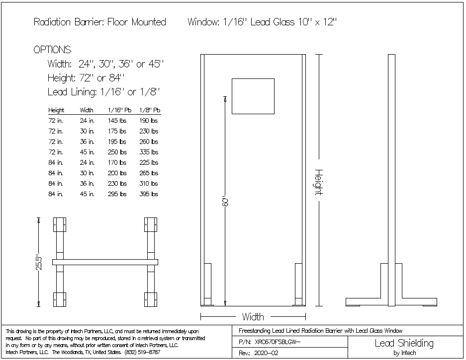 Freestanding Lead Radiation Barrier with Window